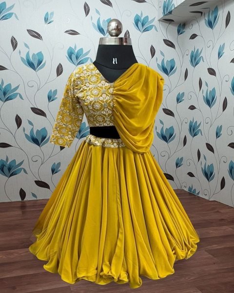 Trending Fancy Style Sequins Embroidered with Beautiful  Work  Stitched Kids Lahenga Girls Wear