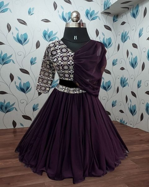 Trending Fancy Style Sequins Embroidered with Beautiful  Work  Stitched Kids Lahenga Girls Wear