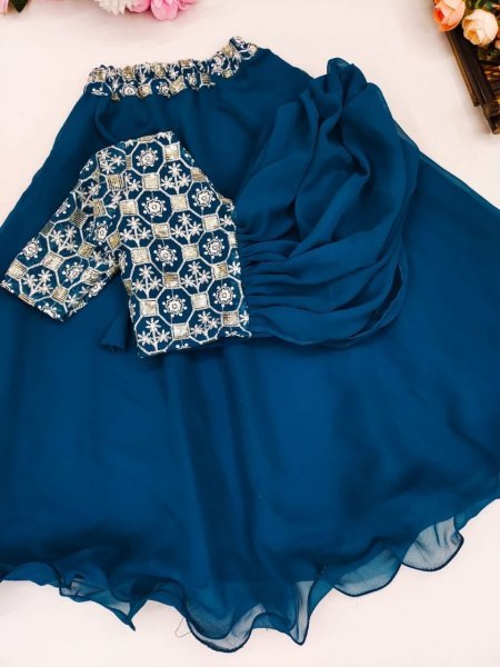 Trending Fancy Style Sequins Embroidered with Beautiful  Work  Stitched Kids Lahenga Girls Wear