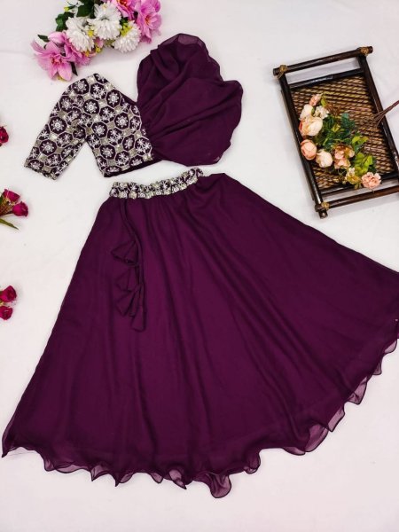 Trending Fancy Style Sequins Embroidered with Beautiful  Work  Stitched Kids Lahenga Girls Wear