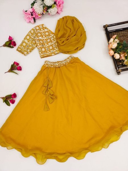 Trending Fancy Style Sequins Embroidered with Beautiful  Work  Stitched Kids Lahenga Girls Wear