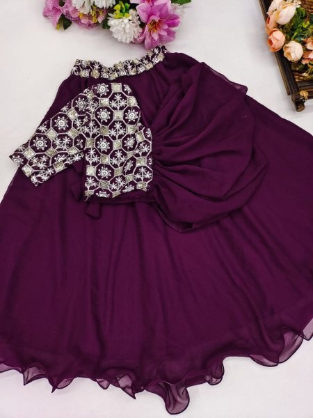 Trending Fancy Style Sequins Embroidered with Beautiful  Work  Stitched Kids Lahenga Girls Wear