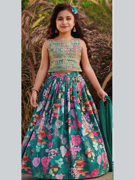 Trending faux Georgette  and Sequence Embroidery work  lehenga Choli for Kid s Kurtis