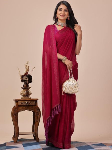 Trending Heavy Georgette Sequence work Saree with Siroski Design Border  