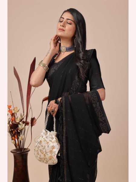 Trending Heavy Georgette Sequence work Saree with Siroski Design Border  Georgette Sarees Wholesale