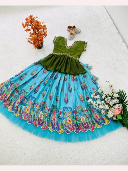 Trending Chinon Silk Lehenga Choli For Kid s with Embroidery work Girls Wear