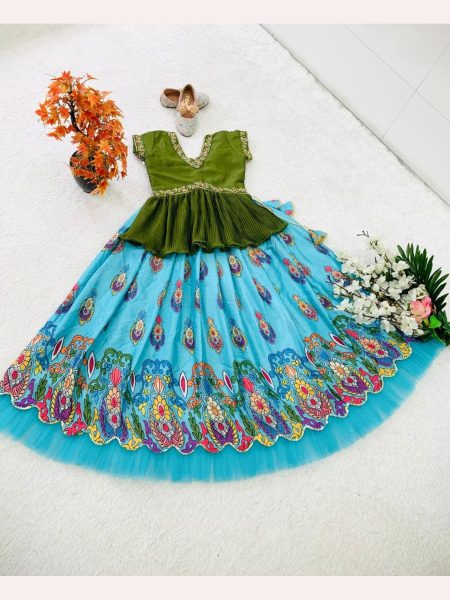 Trending Chinon Silk Lehenga Choli For Kid s with Embroidery work Girls Wear