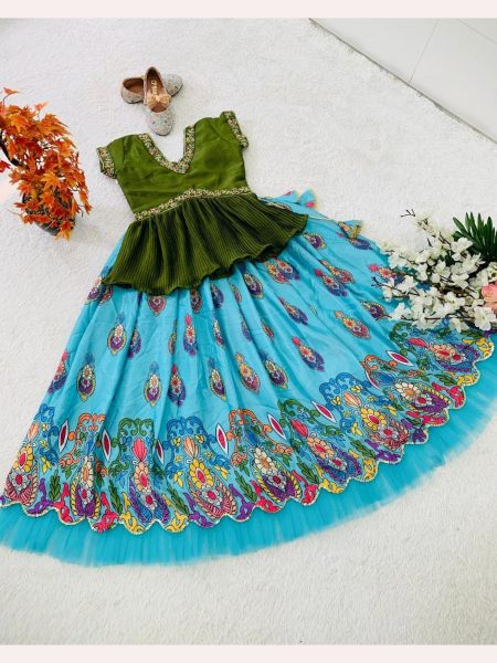 Trending Chinon Silk Lehenga Choli For Kid s with Embroidery work Girls Wear