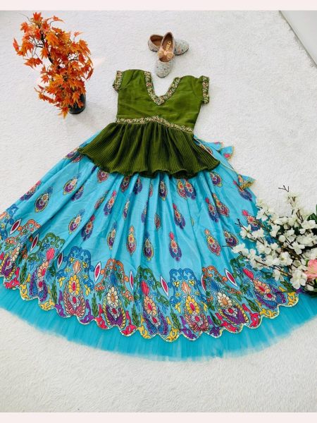 Trending Chinon Silk Lehenga Choli For Kid s with Embroidery work Girls Wear