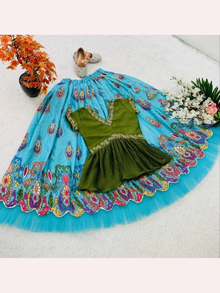 Trending Chinon Silk Lehenga Choli For Kid s with Embroidery work Girls Wear