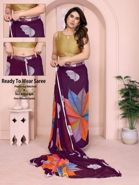 Trending Printed Sarees with Lace & Banglori Silk Blouse Online Wholesale Deal from Surat Manufacturer Georgette Sarees Wholesale