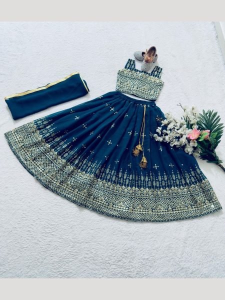 Trending Sequence Embroidery with Beautiful  Work  Lehenga  Blouse with Dupatta  Girls Wear