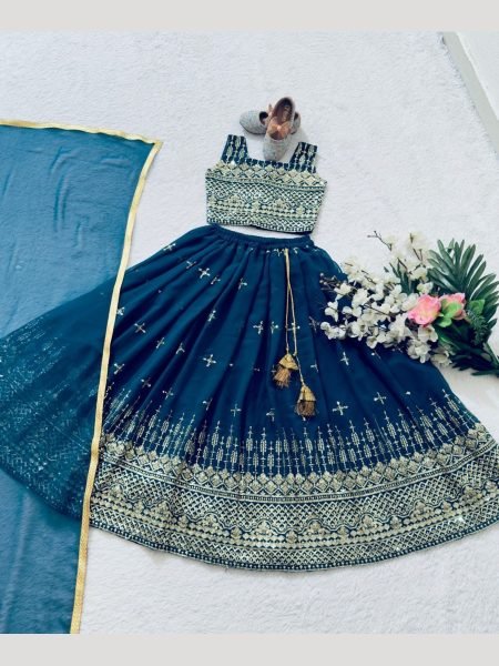 Trending Sequence Embroidery with Beautiful  Work  Lehenga  Blouse with Dupatta  Girls Wear