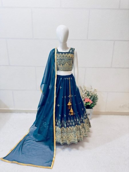 Trending Sequence Embroidery with Beautiful  Work  Lehenga  Blouse with Dupatta  Girls Wear