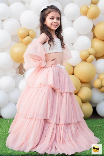 Trending Sequins Embroidered with Beautiful Pink lehanga Stitched Lahenga -Blouse with Dupatta For Baby Girl Girls Wear