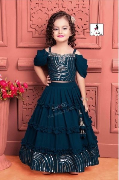 Trending Sequins Embroidered with Beautiful Cut-Work  Stitched Lahenga -Blouse with Dupatta For  Baby Girl Girls Wear
