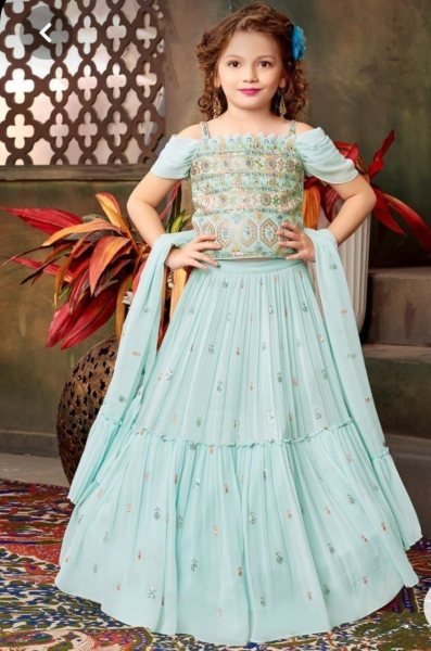 Trending Sequins Embroidered with Beautiful Cut-Work  Stitched Kids  Lahenga Girls Wear