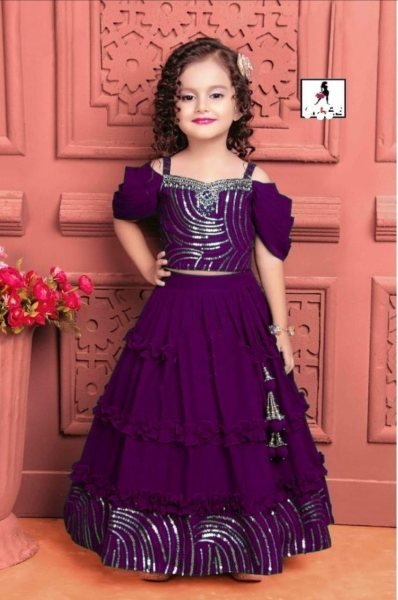 Trending Sequins Embroidered with Beautiful Cut-Work  Stitched Lahenga -Blouse with Dupatta For  Baby Girl Girls Wear