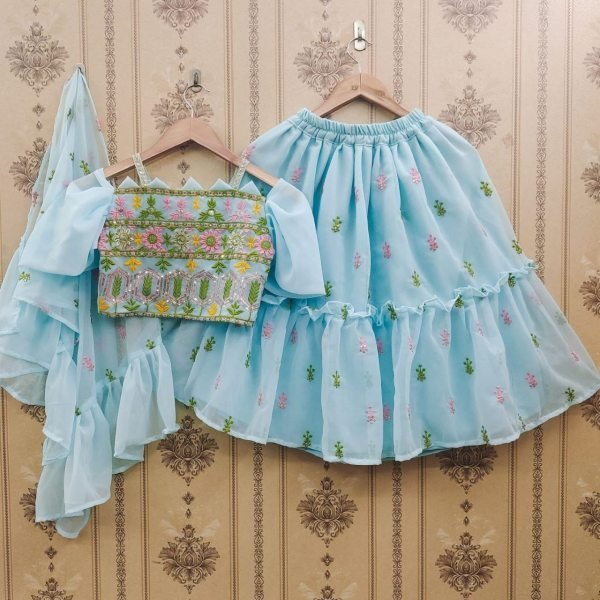 Trending Sequins Embroidered with Beautiful Cut-Work  Stitched Kids  Lahenga Girls Wear