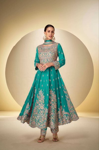 Trendsetting Sky Blue Fully Stitch Rasbari Catalog for Resellers and Exporters Anarakali Gown Wholesale