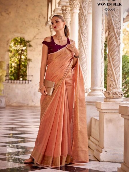 Trendy Designer Tissue Linen Saree With Zari Weaving  Designer Wedding Sarees Wholesale