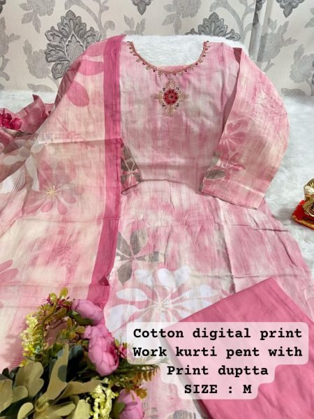 Trendy Kurti With Pure Cotton Gaji Print Silk Pent With Dupatta Cotton Kurtis Wholesale
