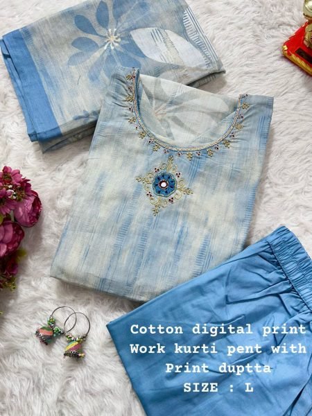 Trendy Kurti With Pure Cotton Gaji Print Silk Pent With Dupatta Cotton Kurtis Wholesale