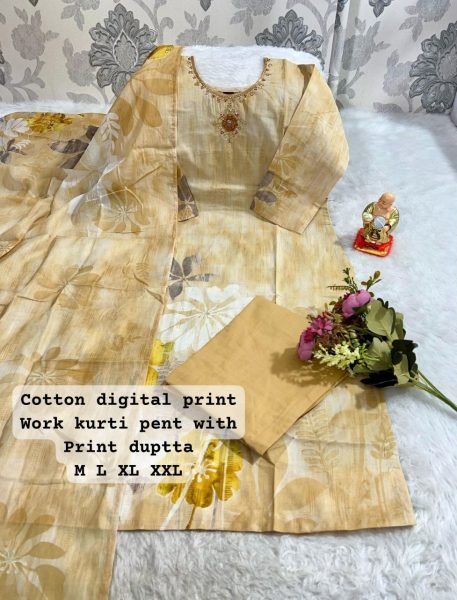Trendy Kurti With Pure Cotton Gaji Print Silk Pent With Dupatta Cotton Kurtis Wholesale