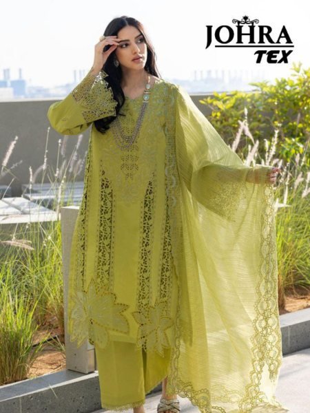  Trendy Pakistani Party Wear Pant Style Suits Johra Cambric Cotton Embroidered Collection at Wholesale Prices 