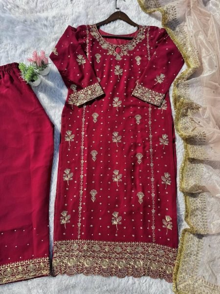 Trendy Party Wear Fox Georgette Suit Elegant Lace Back Embroidery Wholesale in Surat  Straight Cut Long Kurtis