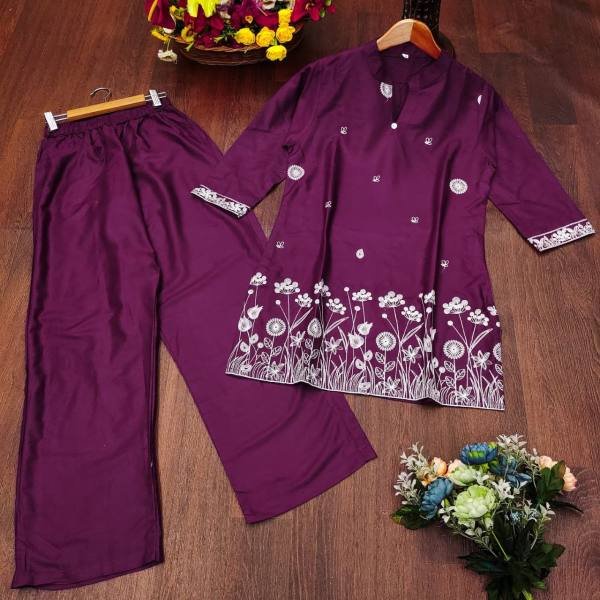 Trendy Wine Rayon Embroidered Cord Sets for Women at Wholesale Price CO ORD Sets