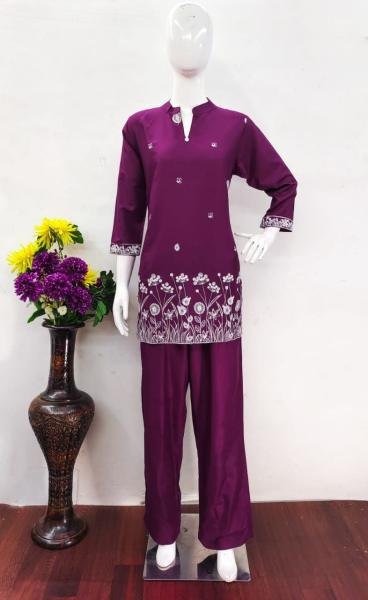 Trendy Wine Rayon Embroidered Cord Sets for Women at Wholesale Price CO ORD Sets