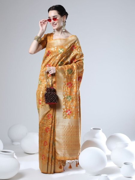 Tussar Silk Jamdani Weaving Saree With Zari Border Silk Sarees Wholesale