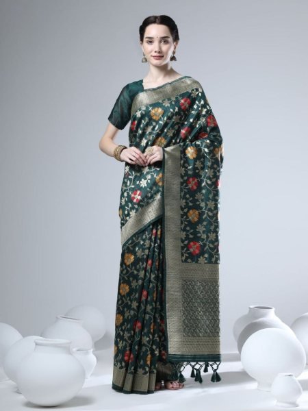 Tussar Silk Jamdani Weaving Saree With Zari Border Silk Sarees Wholesale
