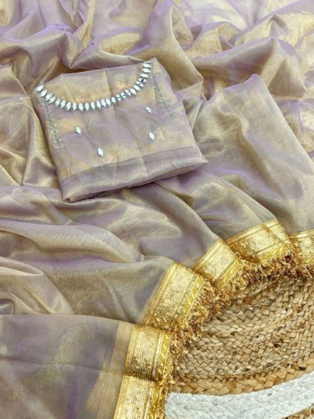 Twill Net Shining Sarees with Mirror Handwork Blouse At Wholesale Rate Sarees 