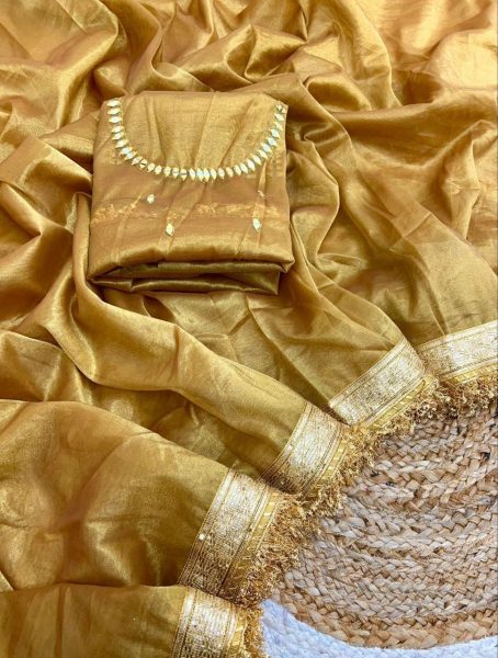 Twill Net Shining Sarees with Mirror Handwork Blouse At Wholesale Rate Net Sarees Wholesale