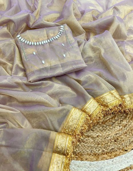 Twill Net Shining Sarees with Mirror Handwork Blouse At Wholesale Rate Net Sarees Wholesale