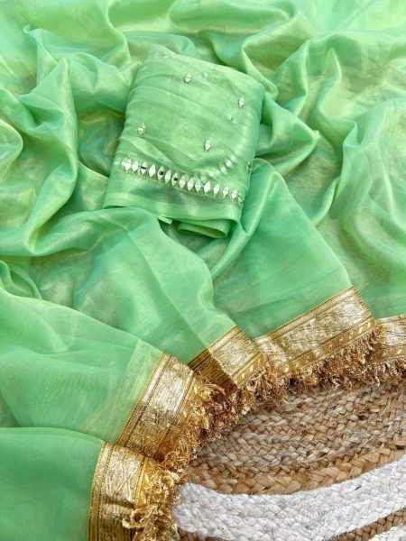 Twill Net Shining Sarees with Mirror Handwork Blouse At Wholesale Rate Net Sarees Wholesale