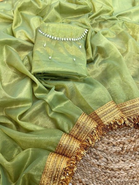 Twill Net Shining Sarees with Mirror Handwork Blouse At Wholesale Rate Net Sarees Wholesale