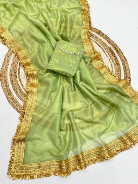 Twill Net Shining Sarees with Mirror Handwork Blouse At Wholesale Rate Net Sarees Wholesale