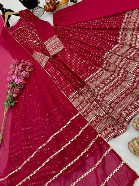 Unique Fox Georgette Embroidered Anarkali Set Fully Stitched Party Wear with Sequin Detailing Womens Fashion Anarkali Kurtis 