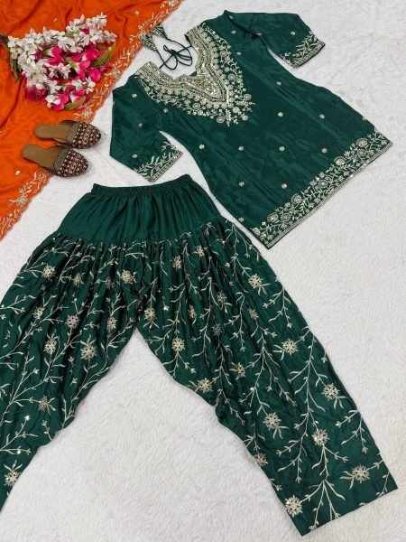 Unique Heavy Chinon Silk Dhoti Style Suit with 5mm Sequence Embroidery with Dupatta for Party Wear Ready To Wear Collection