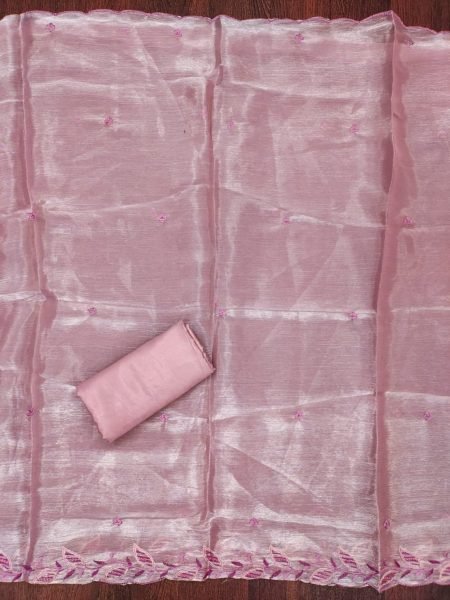 Unique  Pearl Pink Color Barbrik silk Dress Material with Dupatta and Bottom Color Set Matching Dress Material Wholesale
