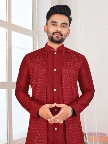 Unmatched Men's Kurta with Attached Koti - Traditional Bangalori Silk with Semi-Cotton Pyjama Mens Wear