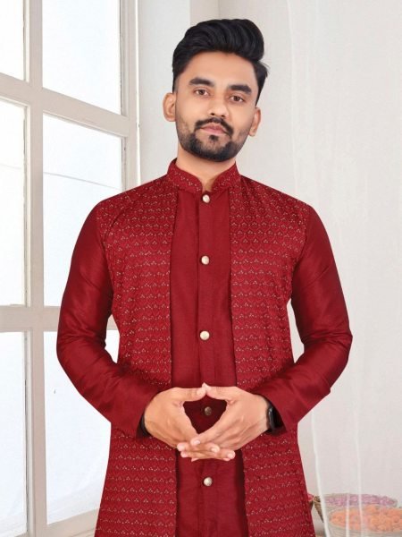 Unmatched Men's Kurta with Attached Koti - Traditional Bangalori Silk with Semi-Cotton Pyjama Kurta Pajama Wholesale