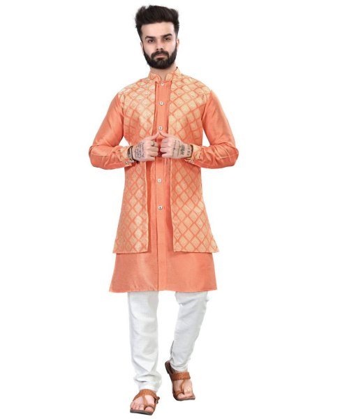 Unmatched Men's Kurta with Attached Koti - Traditional Bangalori Silk with Semi-Cotton Pyjama Kurta Pajama Wholesale