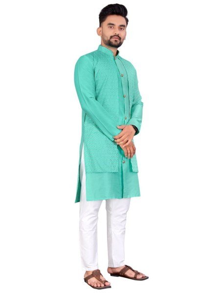 Unmatched Men's Kurta with Attached Koti - Traditional Bangalori Silk with Semi-Cotton Pyjama Kurta Pajama Wholesale