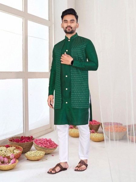 Unmatched Men's Kurta with Attached Koti - Traditional Bangalori Silk with Semi-Cotton Pyjama Kurta Pajama Wholesale