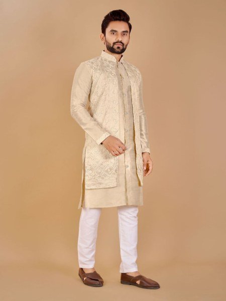 Unmatched Men's Kurta with Attached Koti - Traditional Bangalori Silk with Semi-Cotton Pyjama Kurta Pajama Wholesale