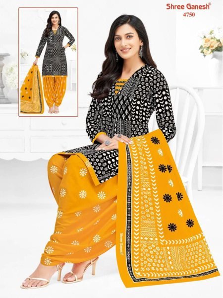 Unstitched Cotton Punjabi Suit Patiala Style with Dupatta 